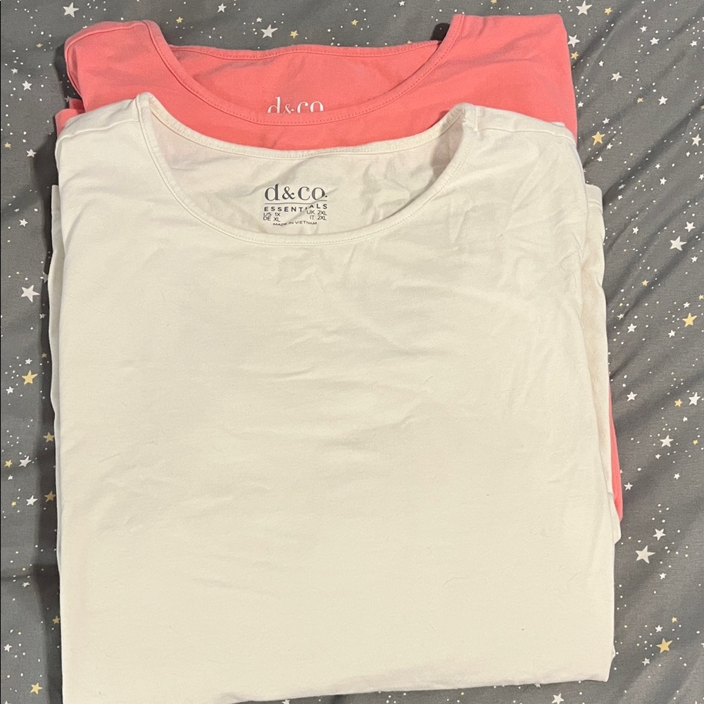 Set of 2 Denim & Company Essentials Coral and White T-Shirts